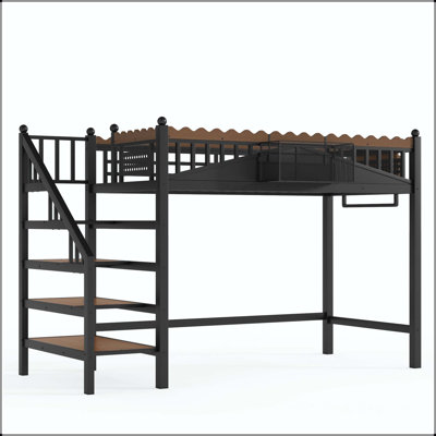 Loft Bed with Storage Stairs, Shelves, and Bookshelf