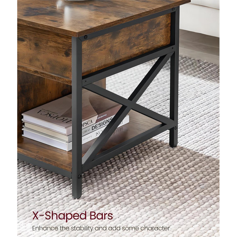 Rustic Brown and Black Lift-Top Coffee Table with Storage