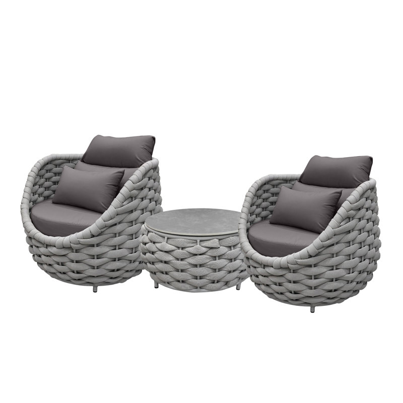 Ensemble de conversation de patio en polyester et corde en polyester 3 pièces, Gris foncé, Gris foncé