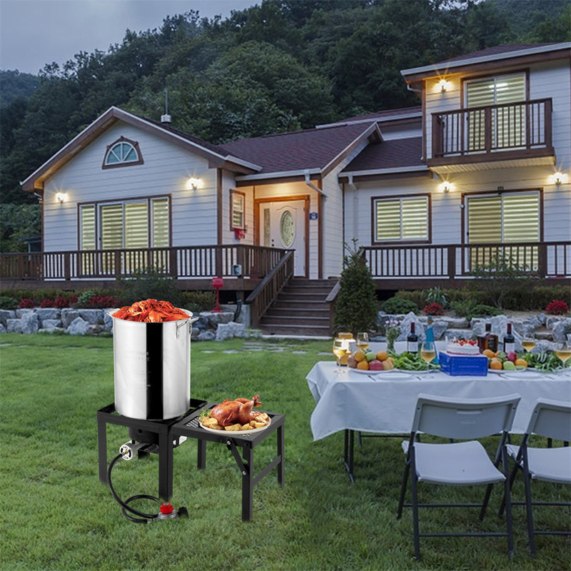 Friteuse à dinde en aluminium 30 pte avec cuisinière au gaz propane et table d'appoint pliable