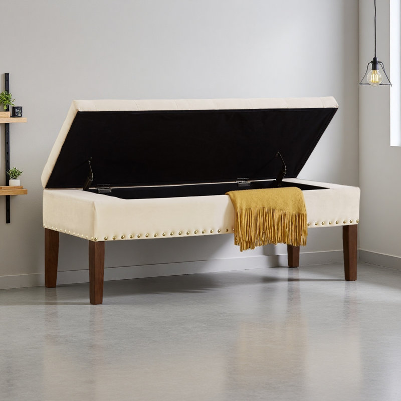 Banc capitonné avec rangement, Crème, crème