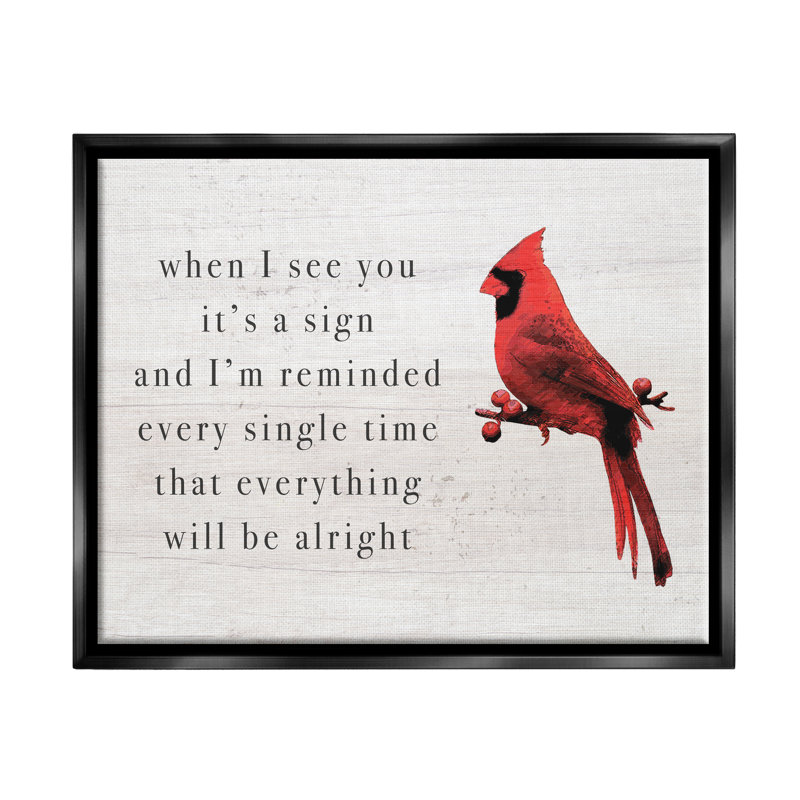 "When I See You Cardinal" par Lil 'Rue, impression, Cadre flottant noir de jais, H 13 po x l 19 po x P 0,5 po