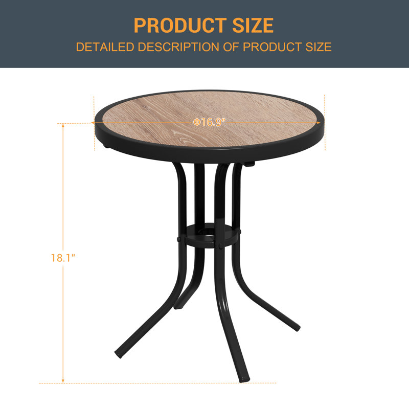 Round Patio Side Table, All-Weather Outdoor Coffee Table End Table with Powder Coated Frame, Small Outdoor Table for Deck Backyard Garden Pool Lawn Porch