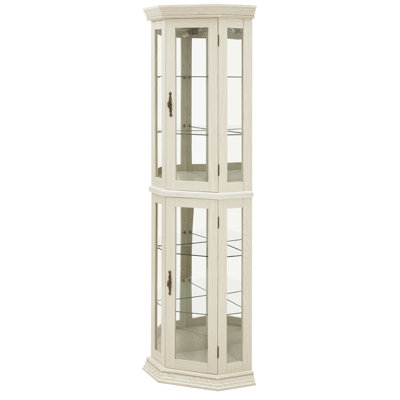 69.5" Lighted Glass Corner Curio Cabinet With Display And Adjustable Shelving