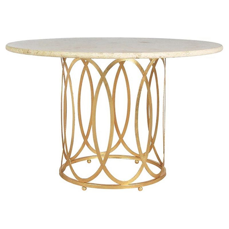 New Orleans 48" Trestle Dining Table, Lite Travertine, Gold Leaf