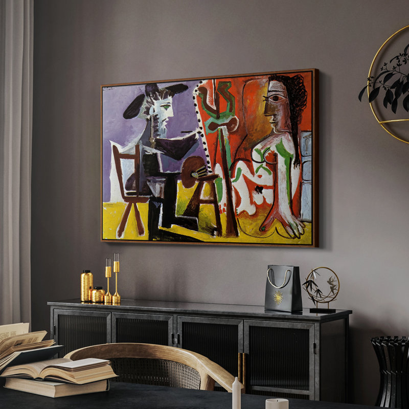 «The Painter and His Model ,63», Pablo Picasso, toile tendue avec châssis, 26 x 40, Noyer