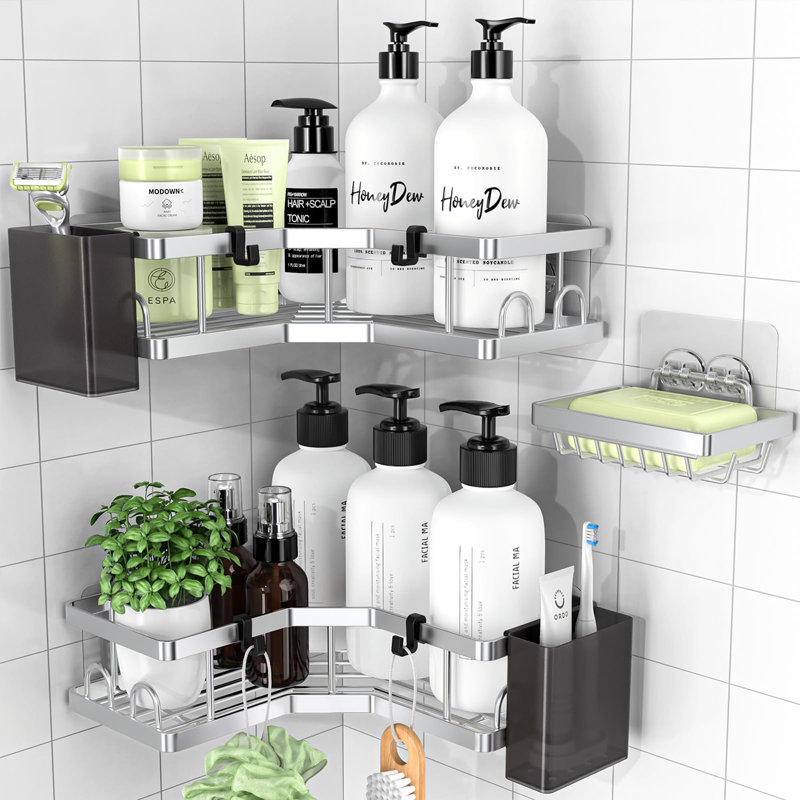 Metrodora Adhesive Stainless Steel Bath Caddy, Silver
