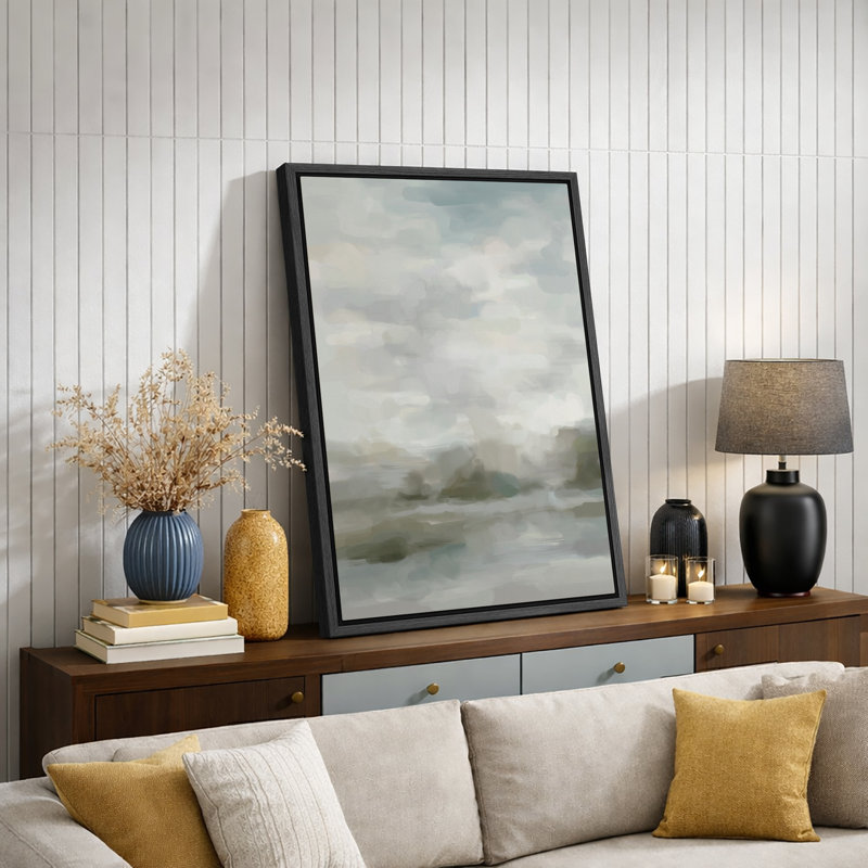 Minimal Landscape "Abstract Dark Green Field Artwork, Minimalist Contemporary Neutral Wall Pictures, Large Framed Canvas Giclee Print Wall Art"