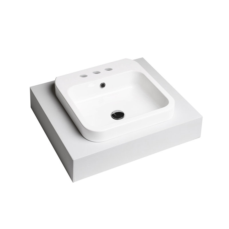 Cosa 18.9'' Glossy White Ceramic Square Bathroom Sink with Overflow