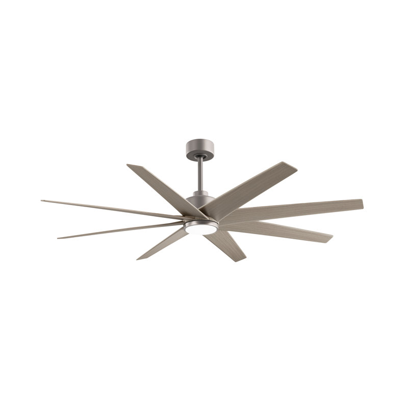 Ariella - Ventilateur de plafond à huit pales - DEL intégrée, Nickel brossé, Ton bois de frêne gris