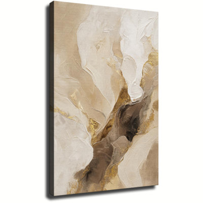 Print Canvas Wall Art Thick Texture Beige Brown Gold Foil Fluid Abstract Wall Decor