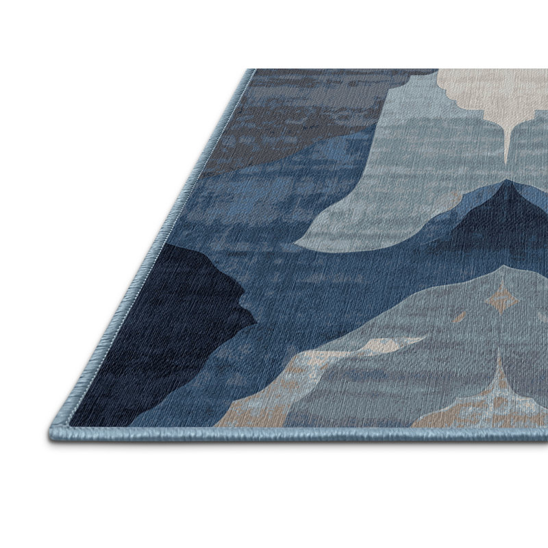 Tapis bleu lavable à la machine, Rond 7 pi