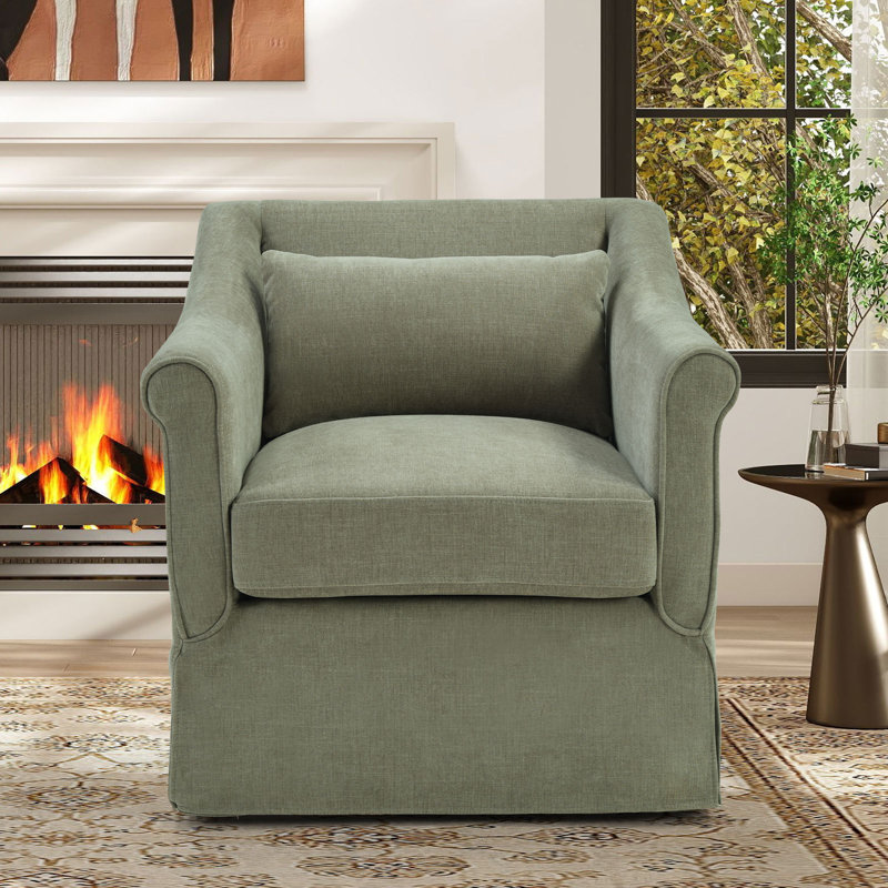 30" Wide Modern Upholstered Swivel Accent Chair With Lumbar Pillow, Green
