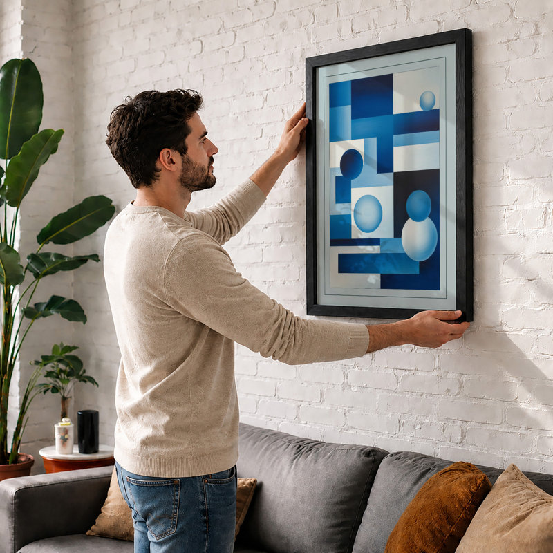 Blue Geometry Geometric - Print, A2 - 59.4 x 42.0 cm, White