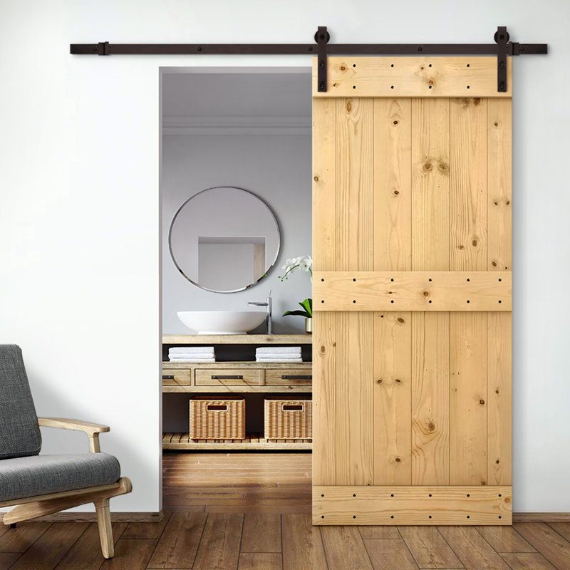 Porte de grange en bois lambrissé sans trousse de quincaillerie d’installation, 24 po x 84 po, Brut