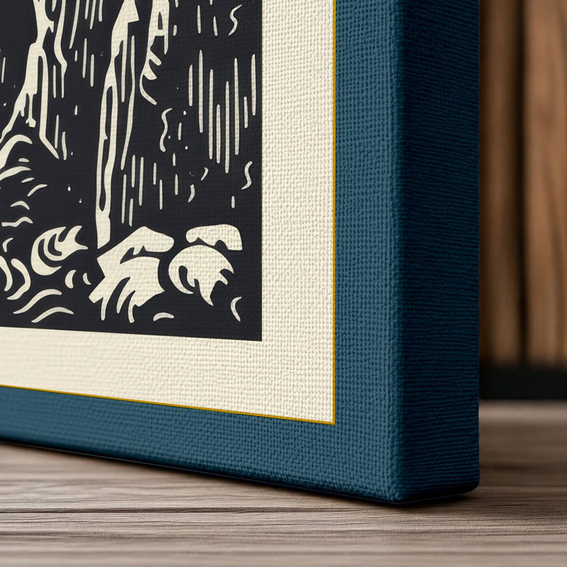 Lighthouse on Stone Coastal - Wrapped Canvas, 30x20 - 76.2 x 50.8 cm, Teal Border