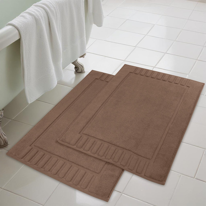 Pardue Cotton Geometric-Striped Reversible 2 Piece Bath Mat Set, Coffee, Geometric