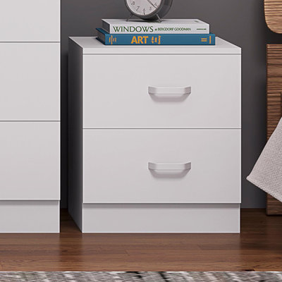 Lycinda 2 Drawer Bedside Table Nightstand Cabinet. Matt Finish, Scratch Resistant, Brushed Chrome Metal Handles