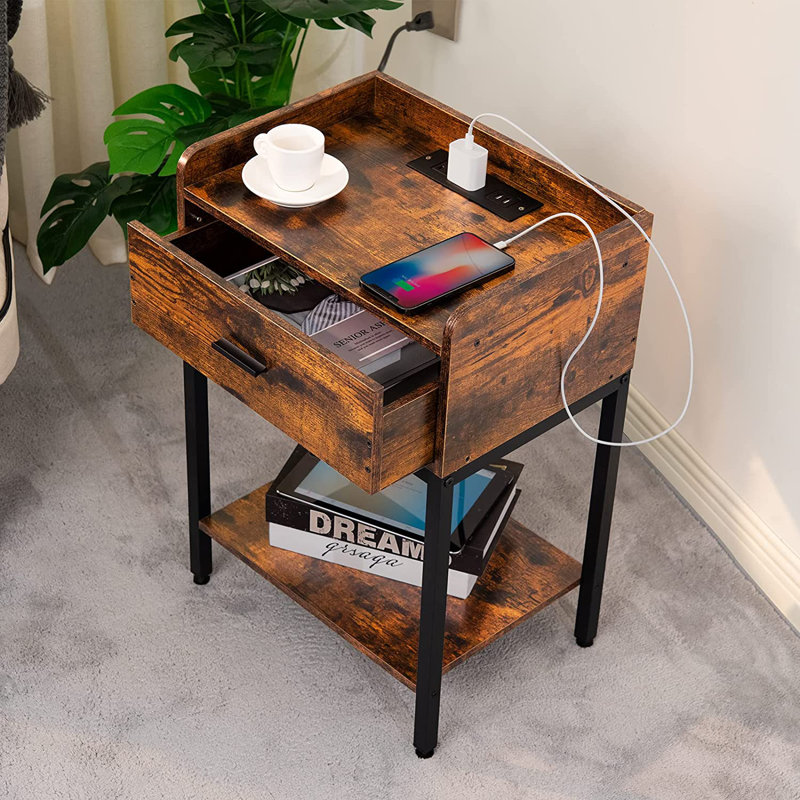 Table de bout avec rangement, Brun
