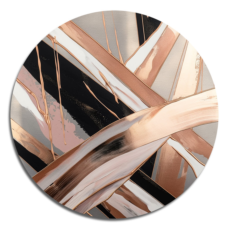 «Metallic Stripes And Circles II», art mural rond abstrait en marbre sur métal, H 23 po x l 23 po x P 1 po