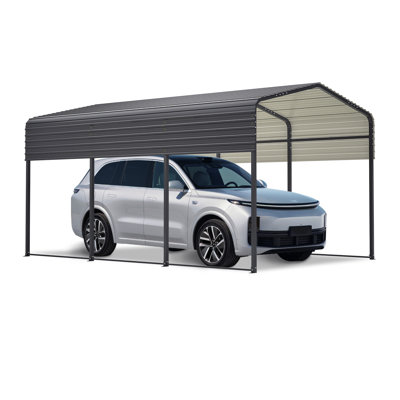 Abri de garage en métal noir 10 x 15 pi avec cadre galvanisé, toit imperméable aux rayons UV, abri de garage extérieur robuste