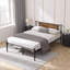 Structure de lit simple TG en métal avec tête de lit décorative en bois - noir - sommier, rangement sous le lit, aucun sommier nécessaire-1369191368