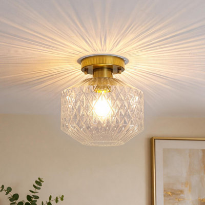 1‑Light Geometric Cut Glass Semi Flush Mount Ceiling Light