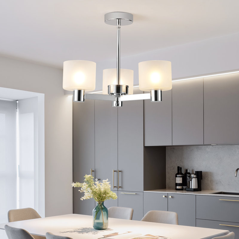 Glass Semi Flush Mount, Chrome, White, 3 Lights