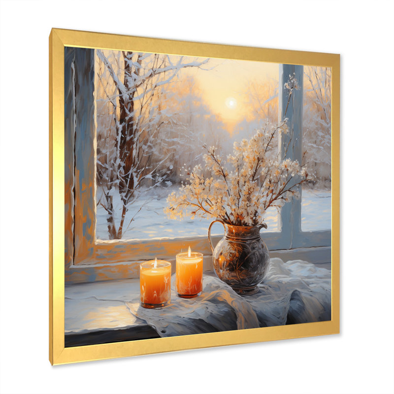 Anamia Winter Frosty Whispers Pointillism - Forest Winter, art mural, H 16 po x l 16 po x P 1 po, Cadre doré simple