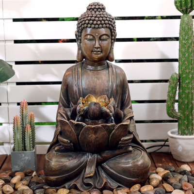 Grande fontaine bouddha 29 po avec lumières à DEL, fontaine autoportante zen intérieure et extérieure résistante aux intempéries