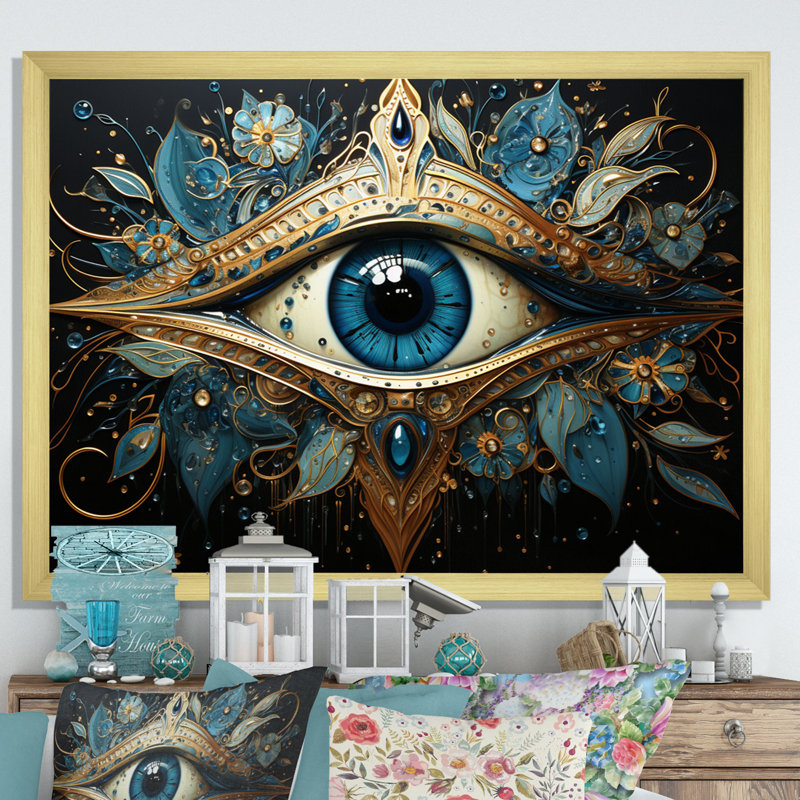 Judaism Hamsa Blessings Eye I - Judaism Wall Art, Cadre doré simple, H 34 po x l 44 po x P 1,5 po