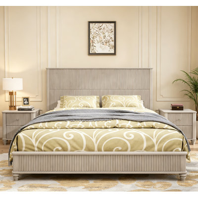 Ensemble de chambre à coucher 3 pièces avec lit très grand et 2 tables de chevet, beige