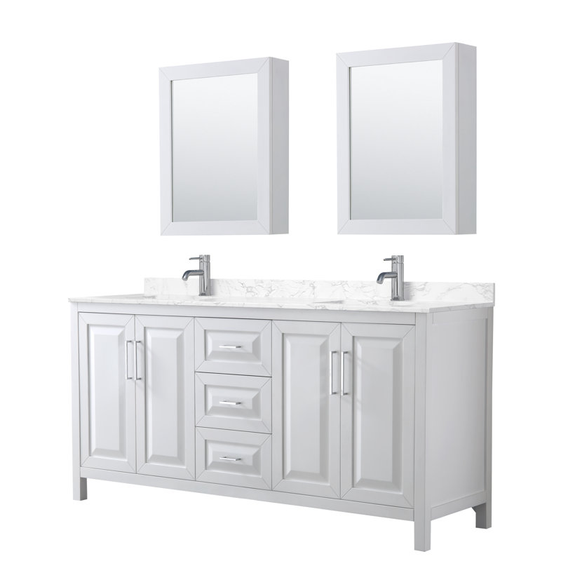 Daria 72'' W Double Vanity, White, Polished Chrome, White Cultured Marble