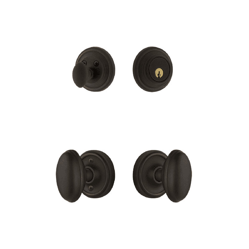 Nostalgic Warehouse Classic Rosette Entry Set with Homestead Knob, 2.375, Oil Rubbed Bronze