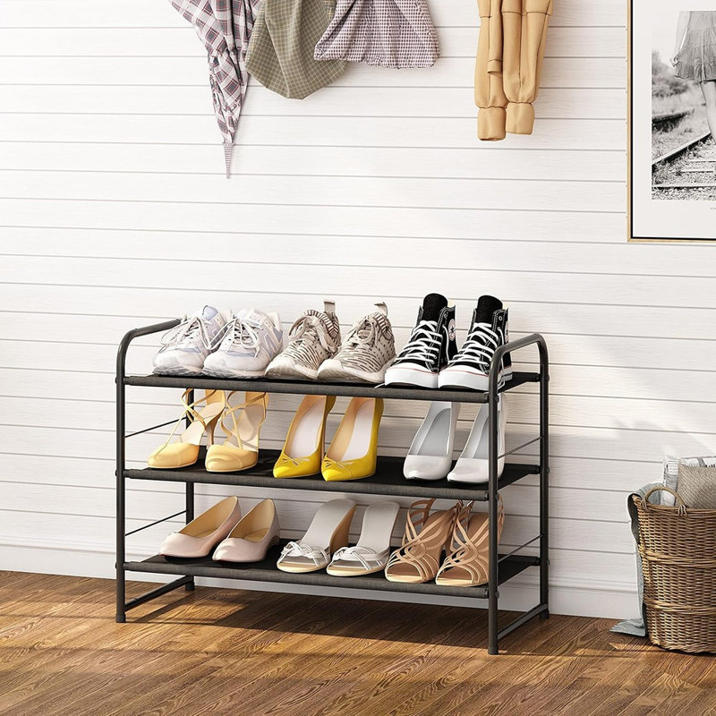 Range-chaussures empilable à 3 niveaux - Organisateur de rangement extensible et réglable en tissu noir