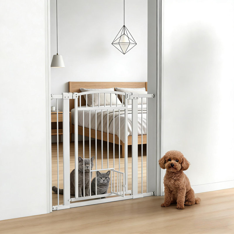 Barrière pour animaux de compagnie en acier blanc, passage pour chat, 40,9 po de large x 30,3 po de hauteur, pour grands chiens