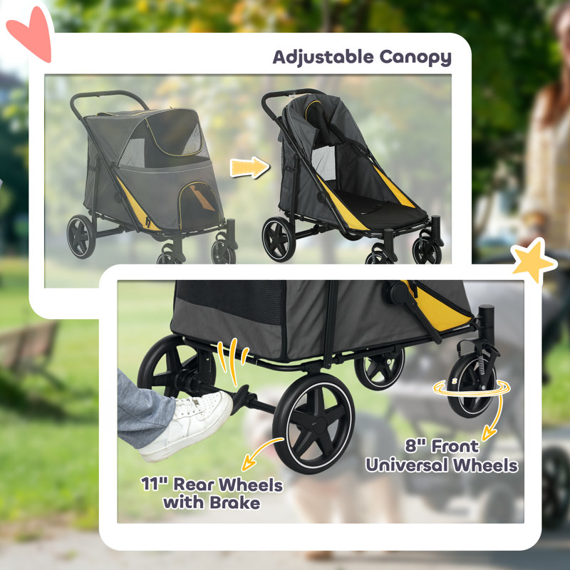 Foldable Dog Carriage with Universal Wheels Shock Absorber - Grey