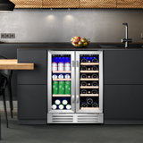 24 Inch Dual Zone Built-In and Freestanding Wine & Beverage Refrigerator - 18 Bottle & 57 Can Capacity, Stainless Steel Frame
