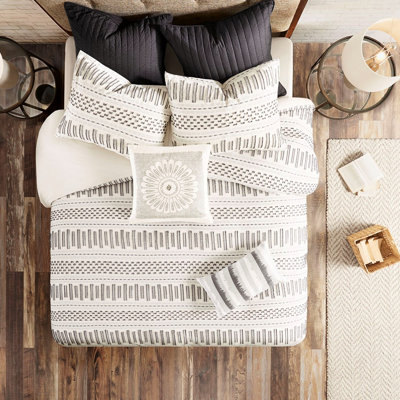 Ink+Ivy Cotton Comforter Mini - Full/Queen, With Charcoal Accents, 100% Cotton, 2 Shams, , Chic Queen Size /Charcoal, Look, Hidden Bartacks,
