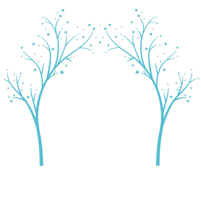 Décalcomanie murale arbres étoiles, H 60 po x l 74 po x P 0,01 po, Bleu geyser
