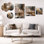 Golden & Pink Infinity Circles I - art mural abstrait grand format, toile encadrée et ensemble de 5 pièces en métal (100 po x 40 po)