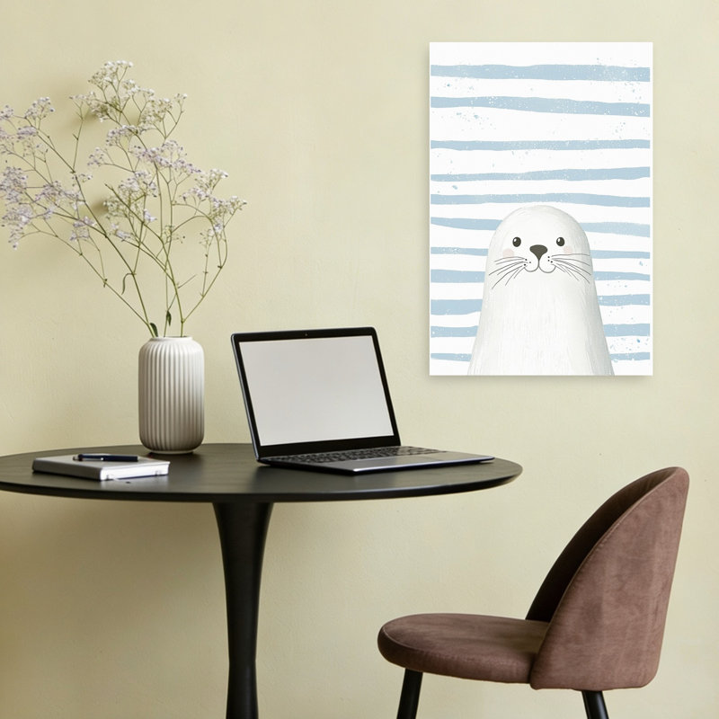 Cute Baby Seal Stripes Minimalist Animal Ocean Wall Art Print by Mathieu - Wrapped Canvas Print, 60.96cm H x 40.64cm W