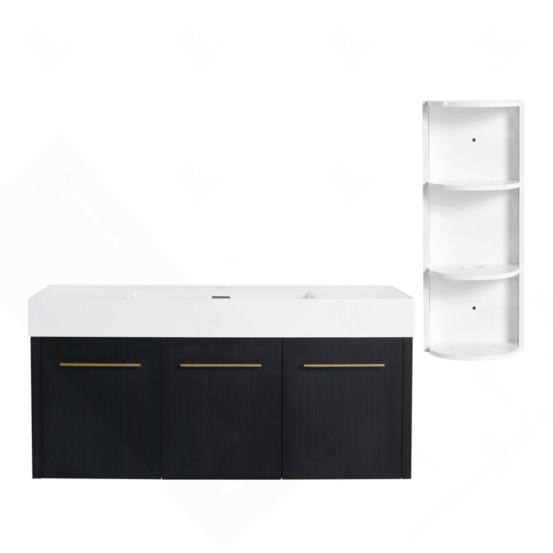 Meuble-lavabo mural 48 po avec lavabo et support de rangement, cuve en résine à bords épais