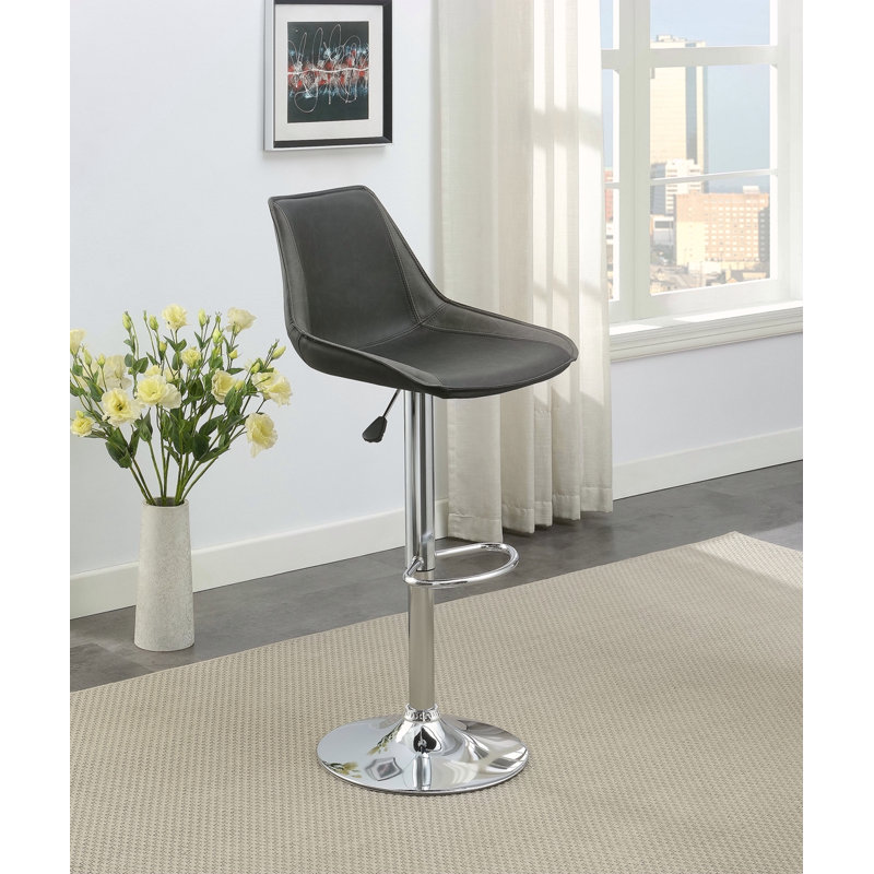 Ensemble de 2 chaises / tabourets de bar réglables en cuir de polyuréthane et chrome, Gris foncé