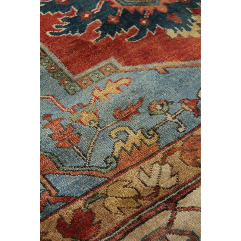 Antique Weave Serapi Oriental Hand-Knotted Wool Rust/Blue/Navy Area Rug, Rectangle 6' x 9'
