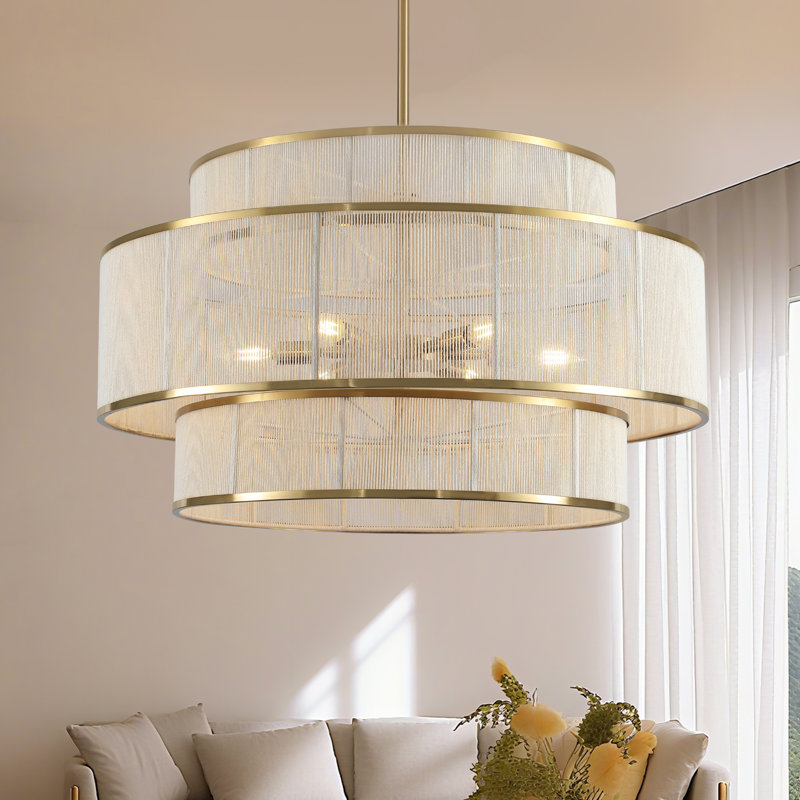 Lustre tambour 6 lumières tissées à la main à intensité variable