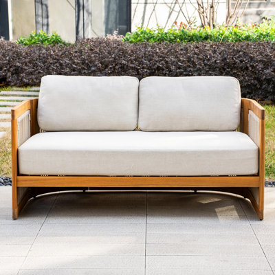 Brewsty Acacia Wood Patio Loveseat With Cushions