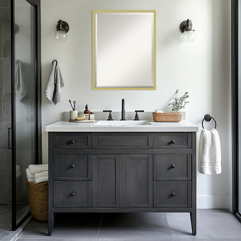 Miroir mural de salle de bain incliné doré, 23,5 po x 29,5 po, Doré clair