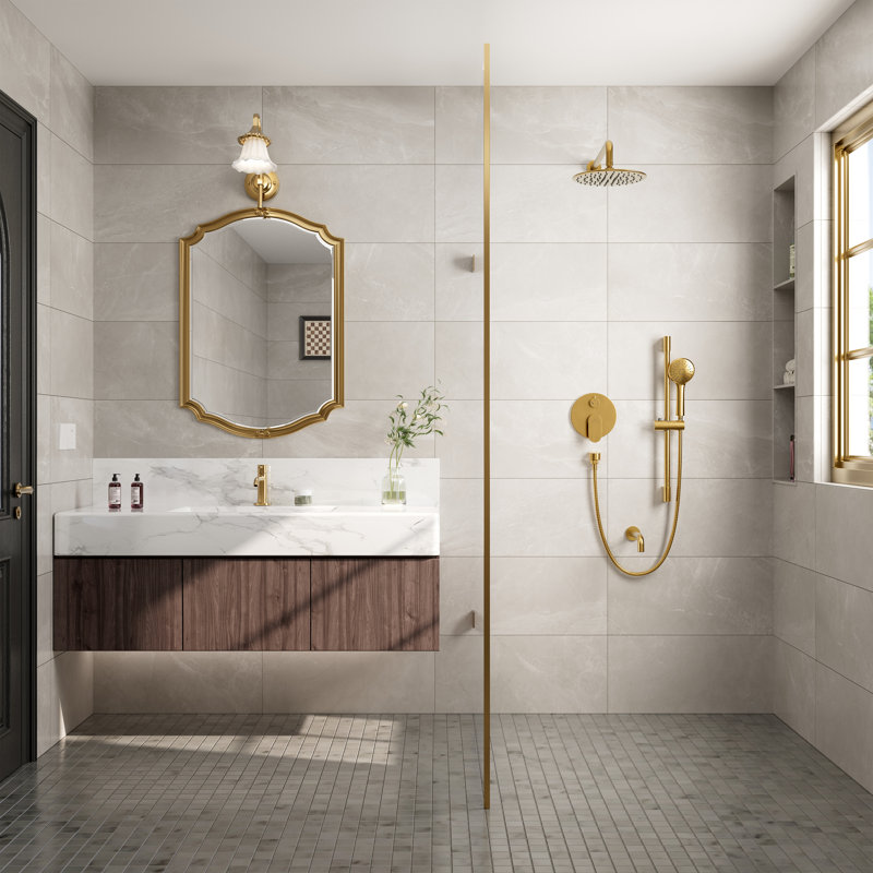 Brushed Gold Dual Shower System with Adjustable Handheld