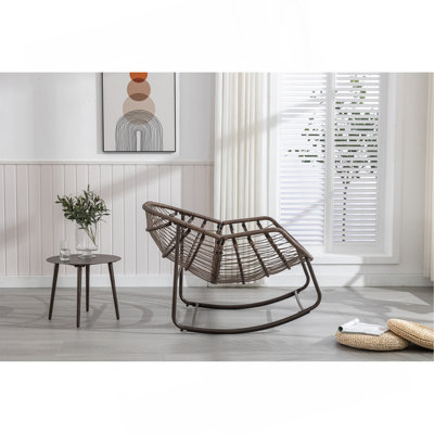 Chaise berçante d'extérieur en rotin, fauteuil inclinable et berçant rembourré pour le porche, le salon, le patio et le jardin